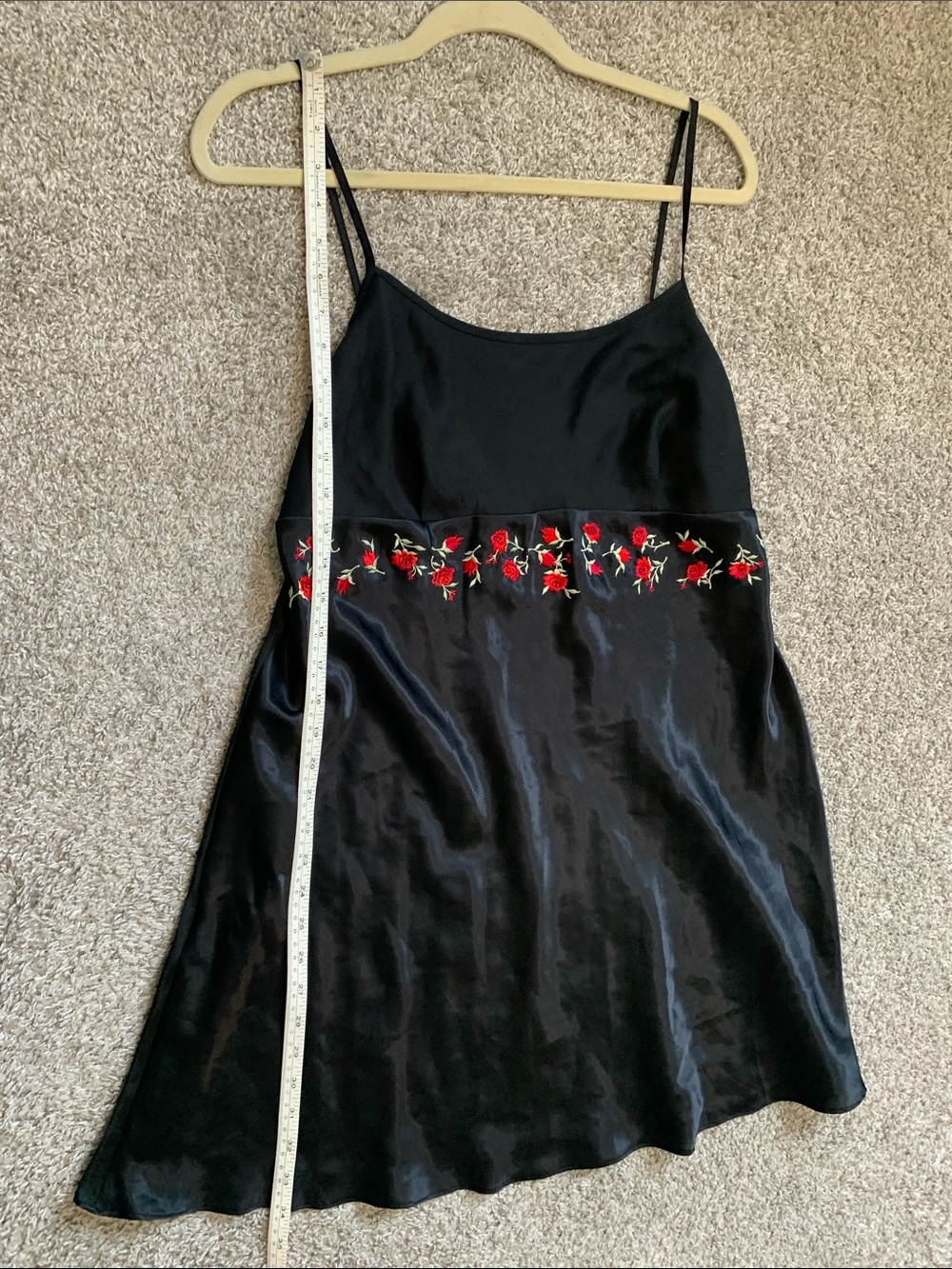 Y2K Delicates Black Slip Dress with Red Rose Embroidery - Picture 6 of 7